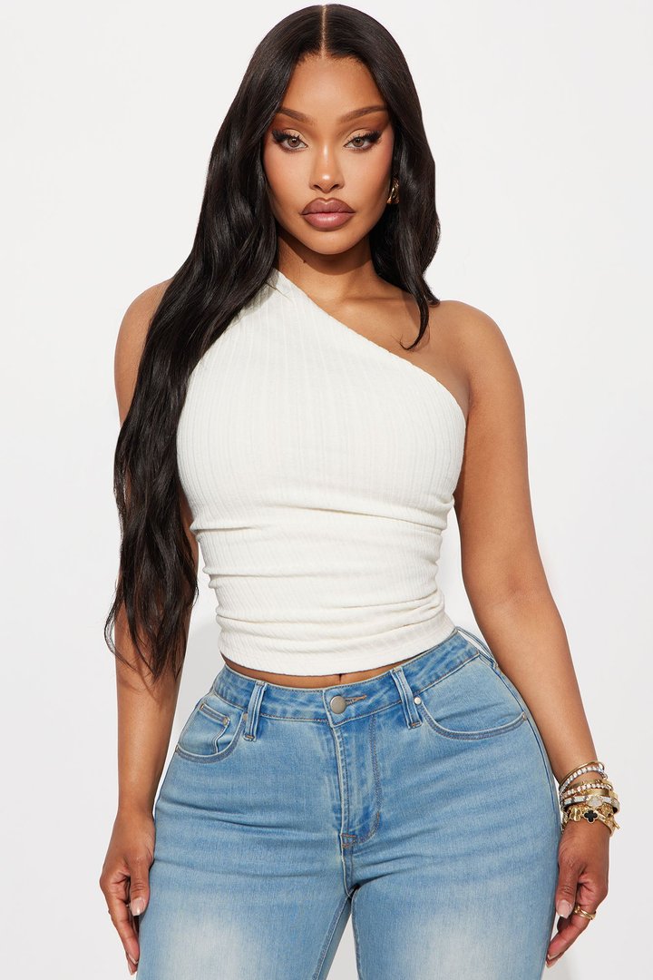 Parisa One Shoulder Sweater Top - Cream