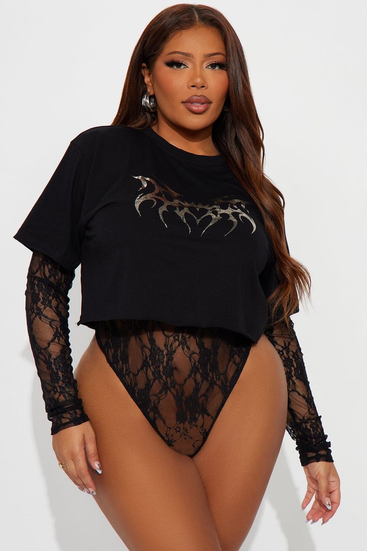 Blazing Soul Lace Bodysuit - Black