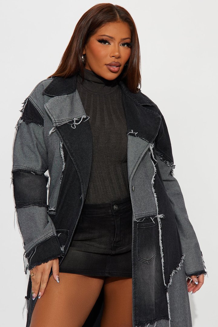 Don't Talk Loud Denim Coat - Black/combo