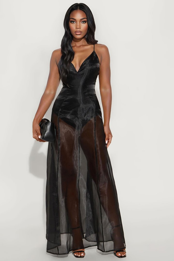 Matter To Me Sheer Maxi Gown - Black