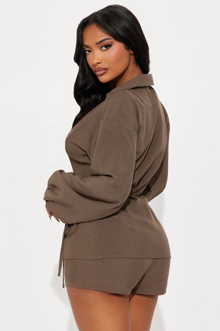 More Than You Know Wrap Top Short Set - Olive