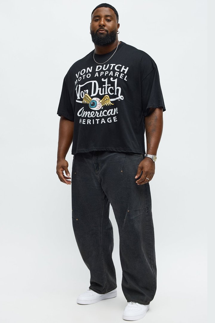 Oversized Cropped Von Dutch Moto Tee - Black