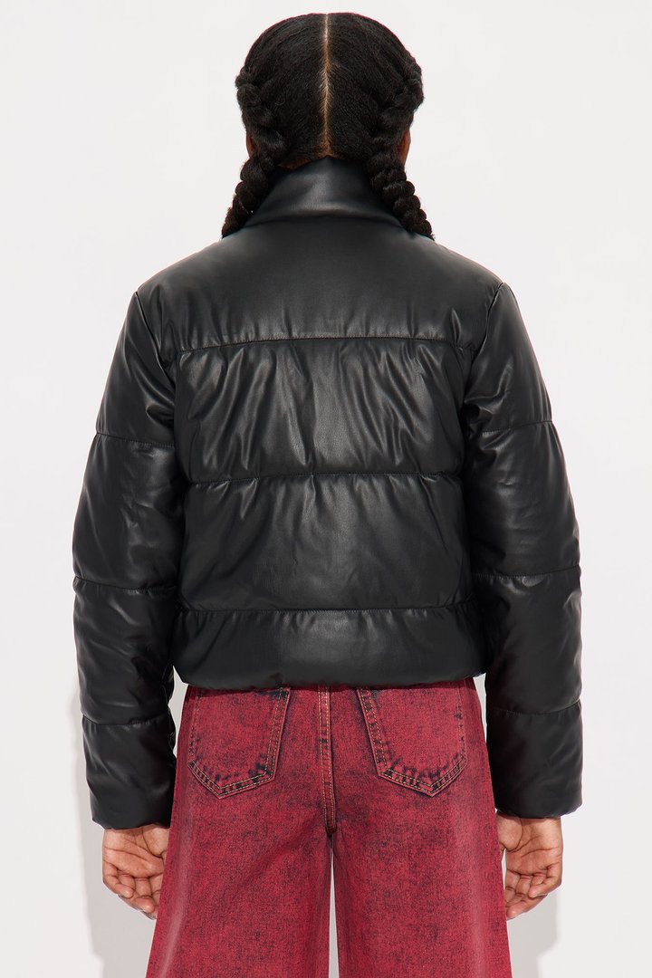 Mini Vixen Faux Leather Puffer Jacket - Black