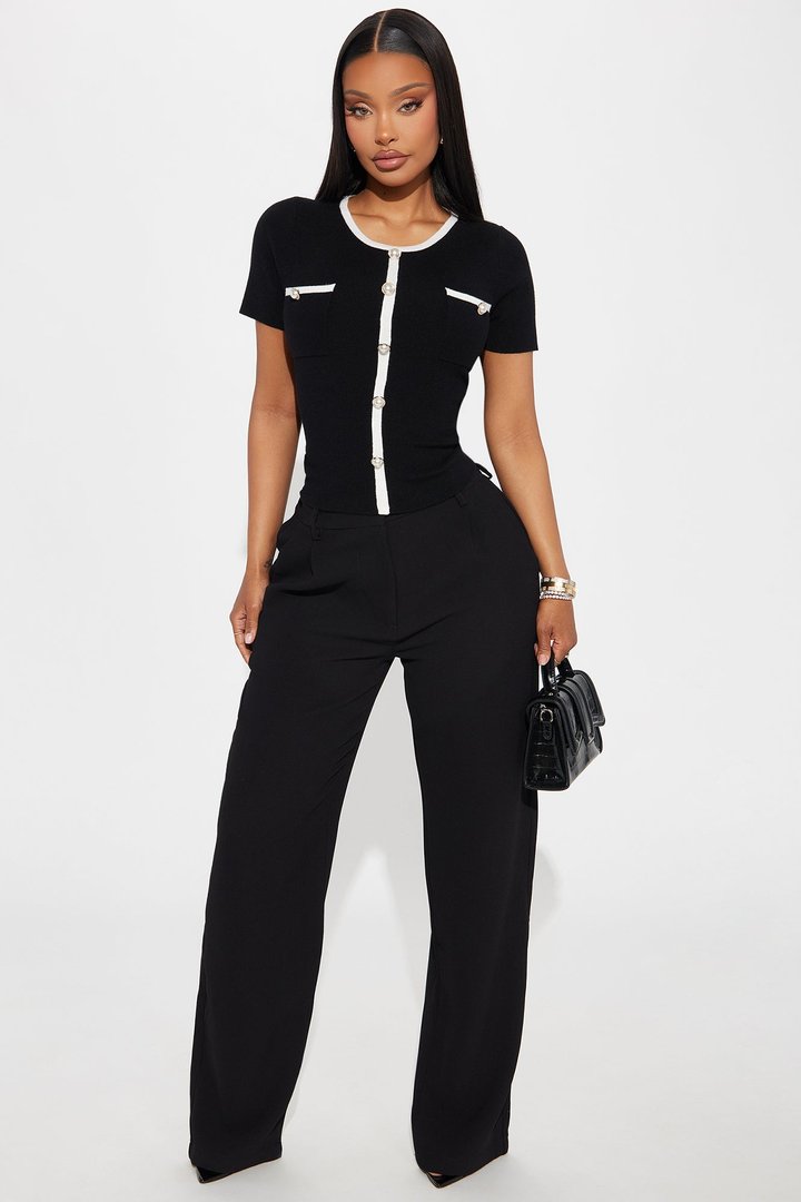 Sofia Short Sleeve Sweater Top - Black/White