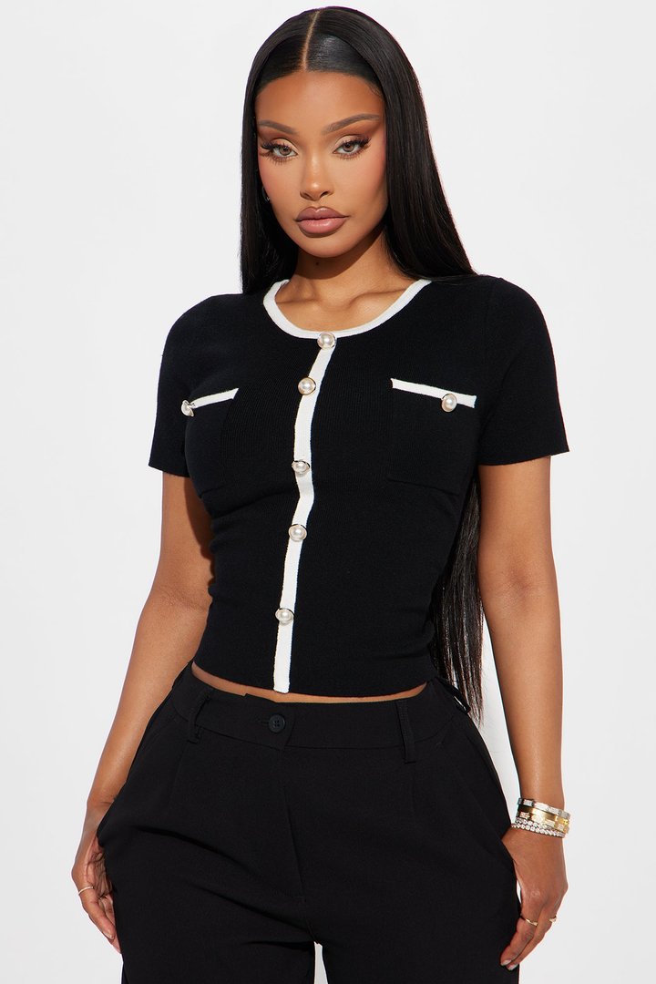 Sofia Short Sleeve Sweater Top - Black/White