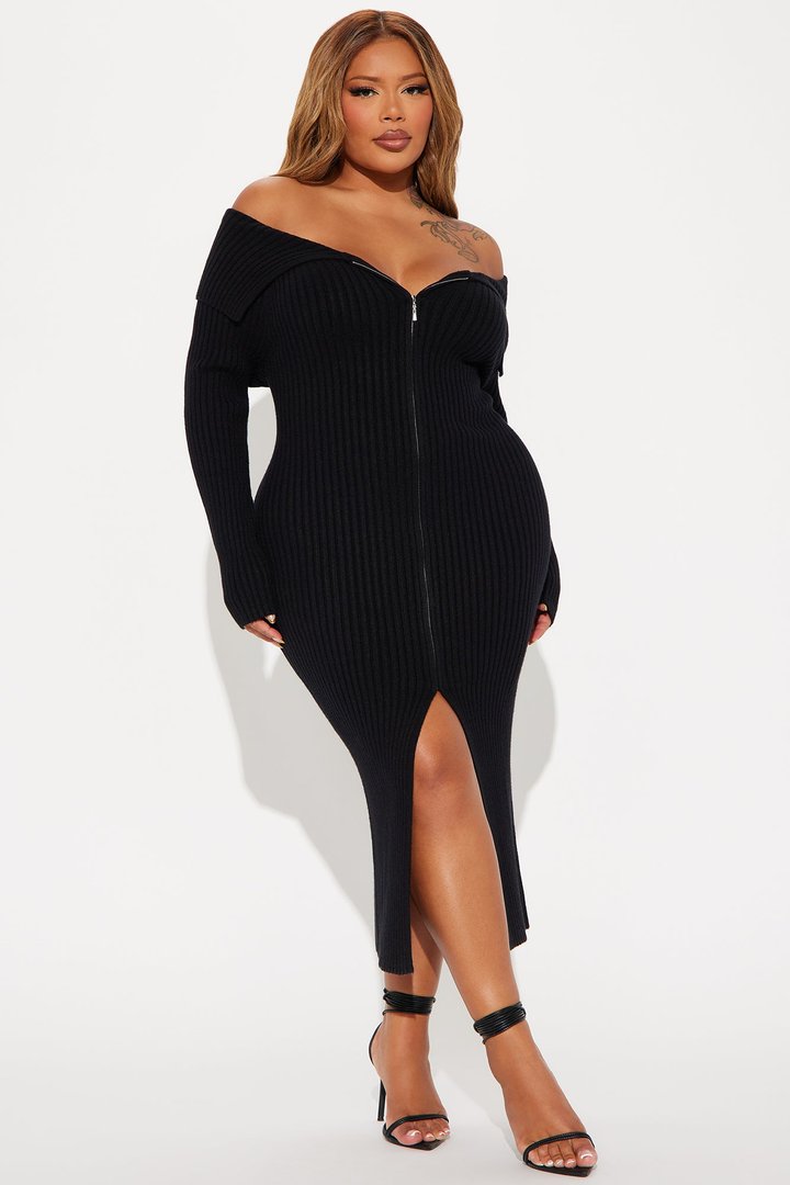 On a Mission Sweater Midi Dress - Black
