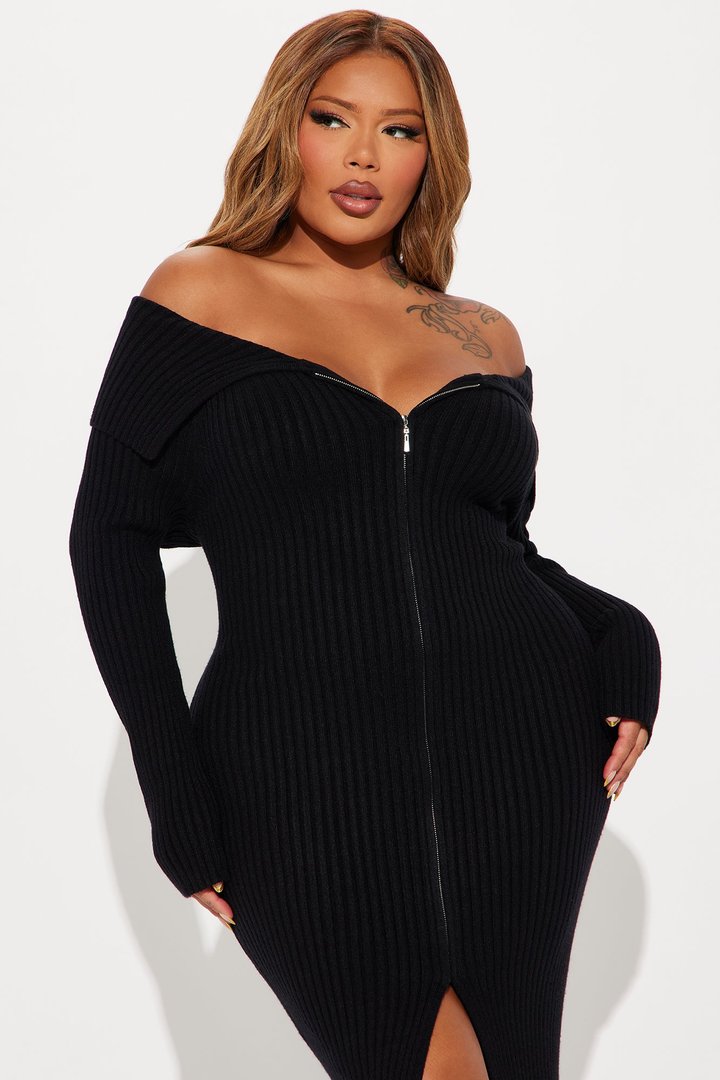 On a Mission Sweater Midi Dress - Black