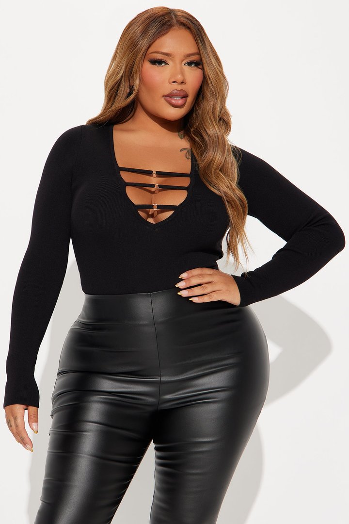 Jessi Cut Out Sweater Bodysuit - Black