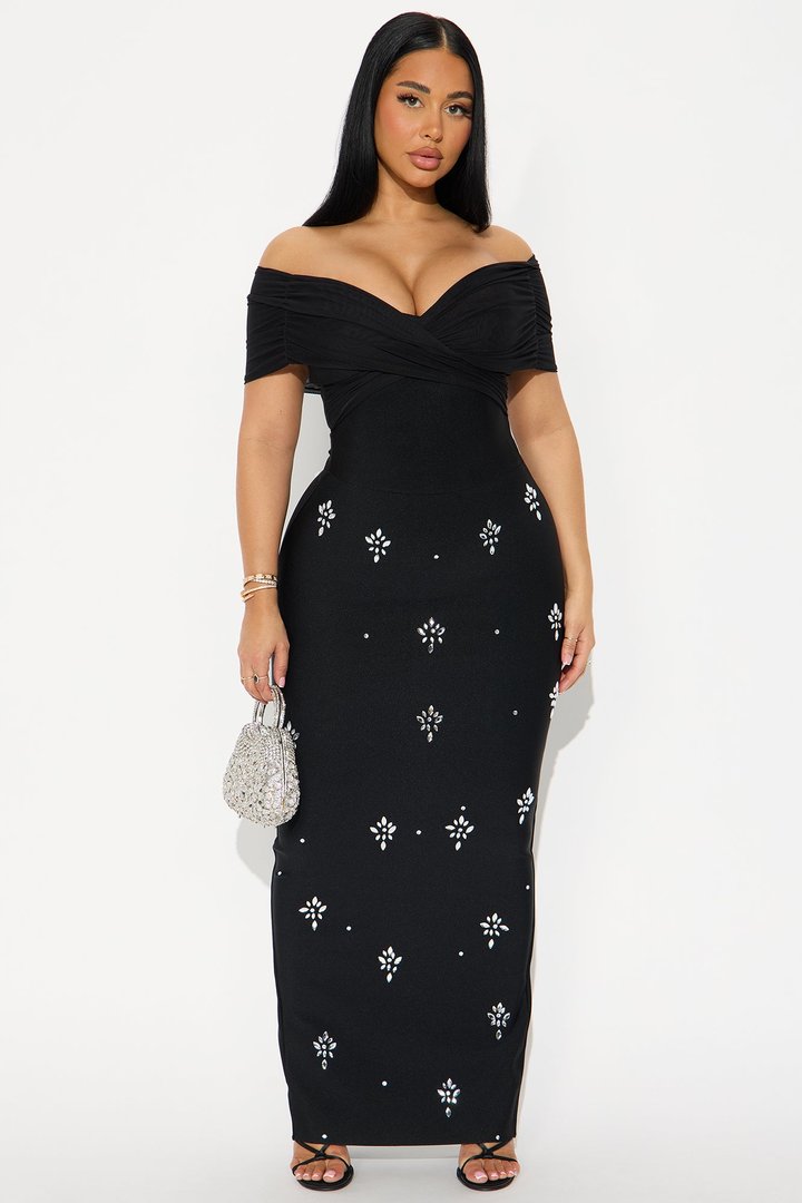 Midnight Crush Embellished Bandage Gown - Black