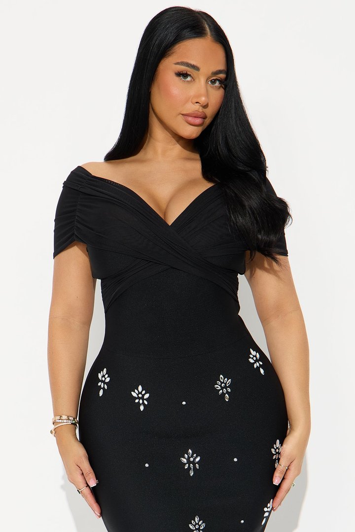 Midnight Crush Embellished Bandage Gown - Black