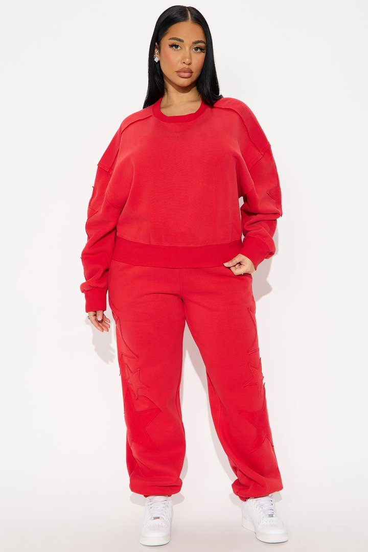 Star Girl Fleece Jogger Set - Red