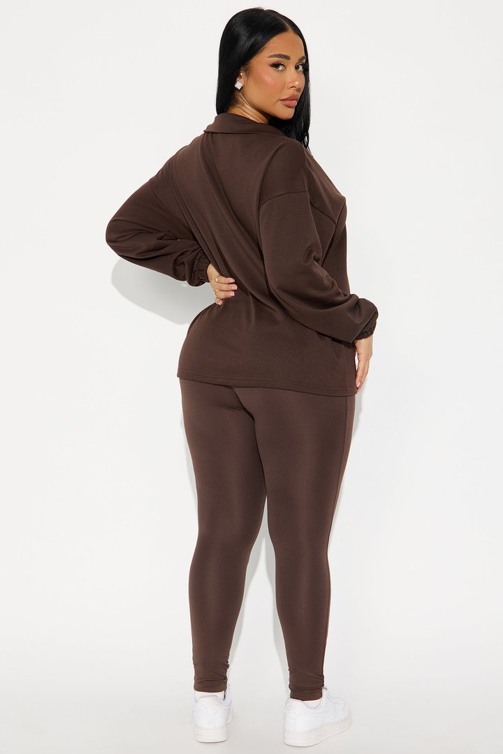 Beverly Quarter Zip Fleece Pant Set - Chocolate