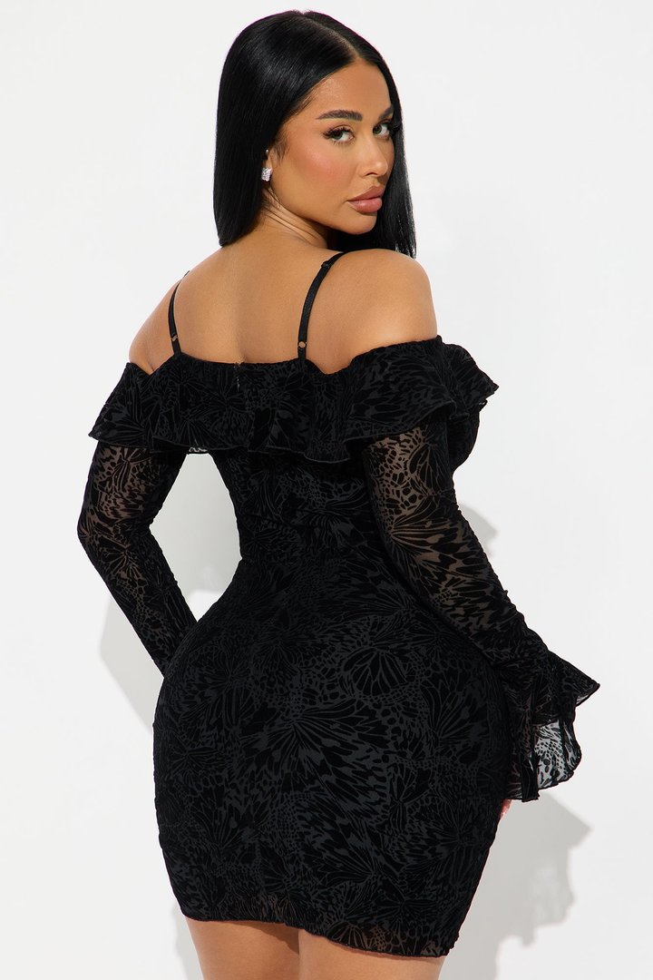 Tall Misty Velvet Mesh Mini Dress - Black