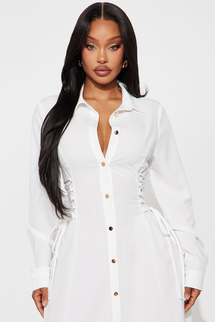 Josephine Collar Long Sleeve Midi Dress - White