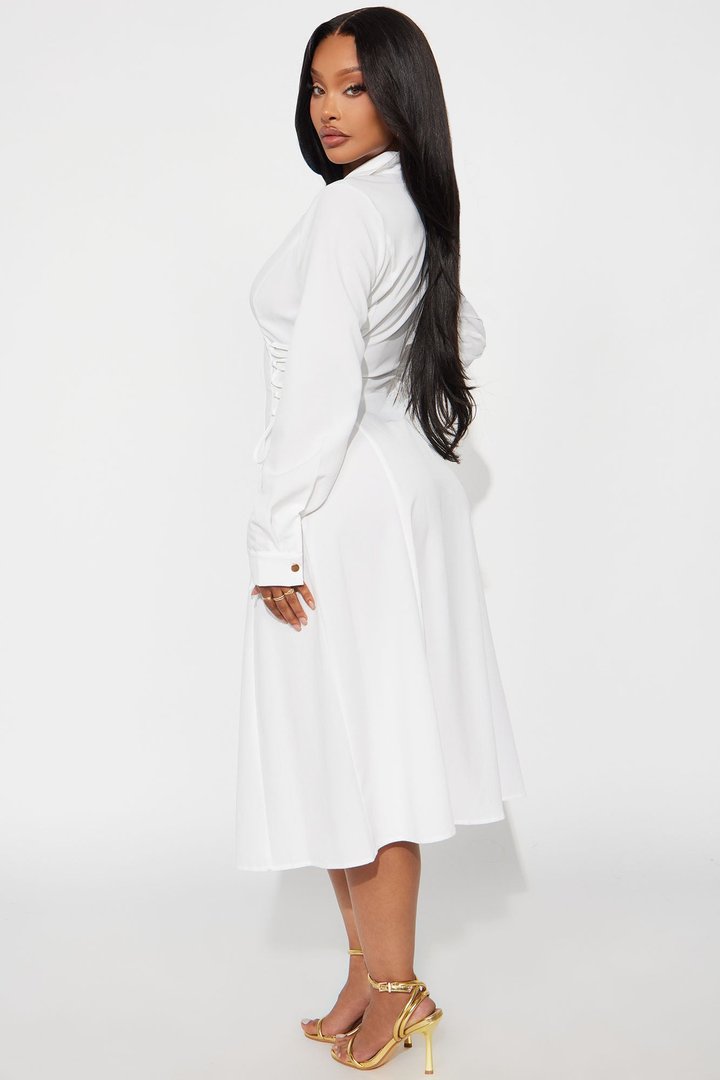 Josephine Collar Long Sleeve Midi Dress - White