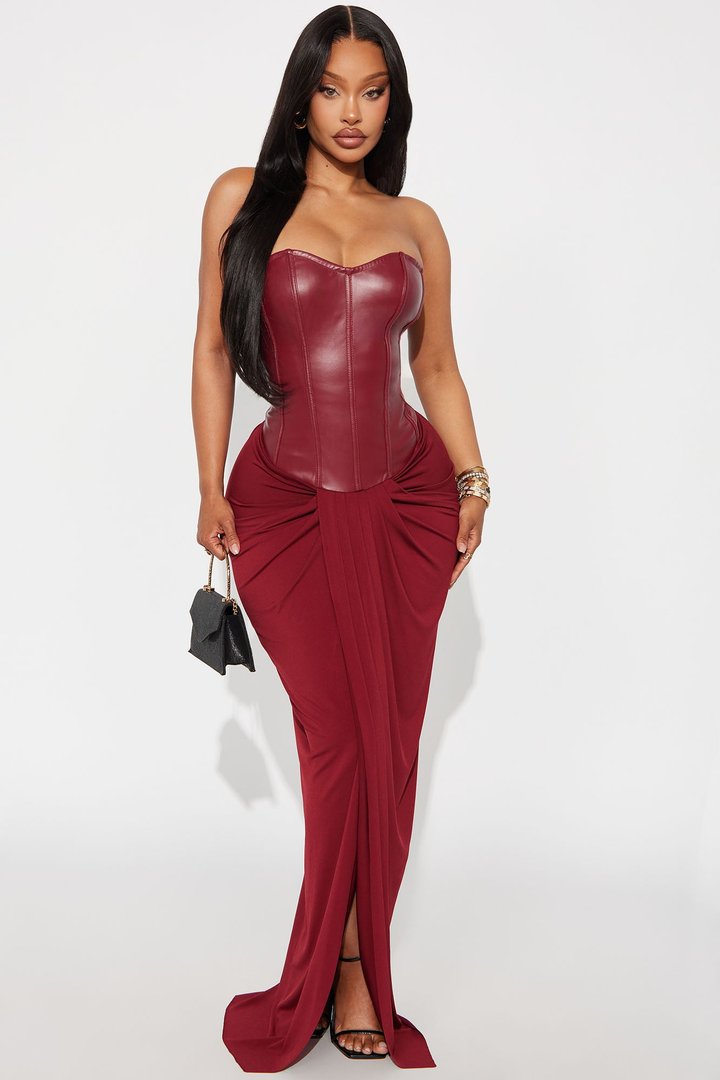 Gone Bad Faux Leather Maxi Dress - Burgundy