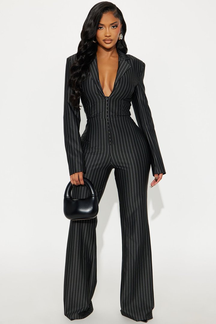 Cydnee Pinstripe Jumpsuit - Black