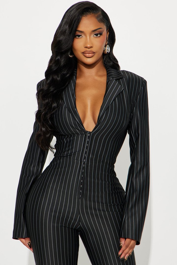 Cydnee Pinstripe Jumpsuit - Black
