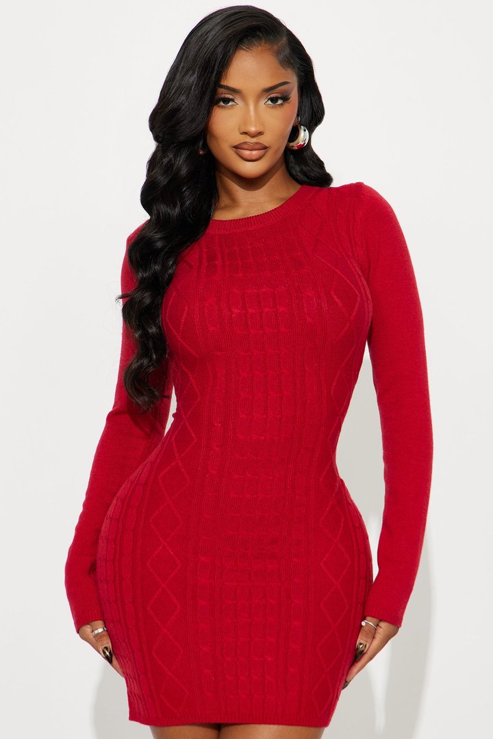Sweater Weather Backless Long Sleeve Mini Dress - Wine