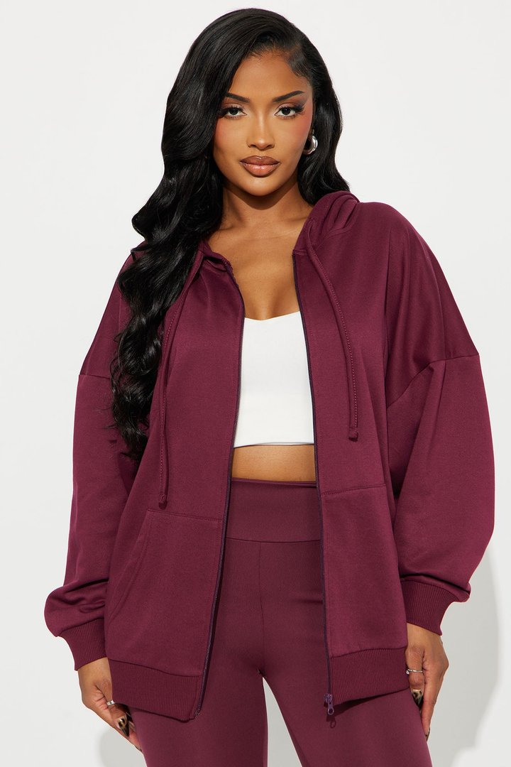 Beckham Zip Up Fleece Pant Set - Burgundy