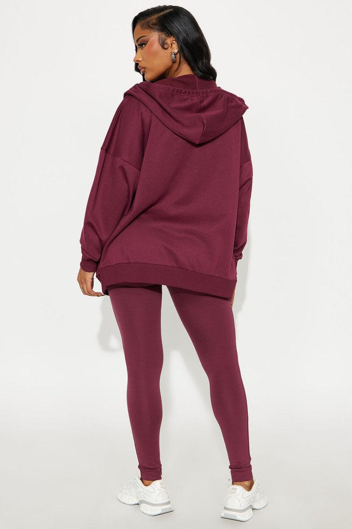 Beckham Zip Up Fleece Pant Set - Burgundy