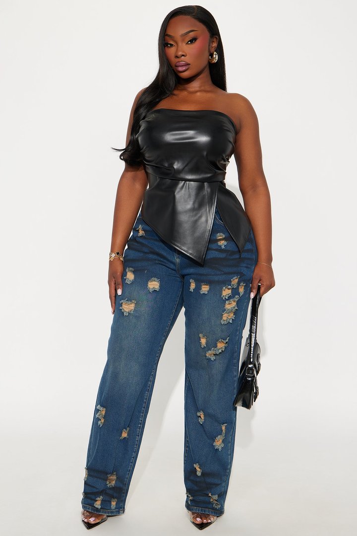 Imelda Faux Leather Tube Top - Black
