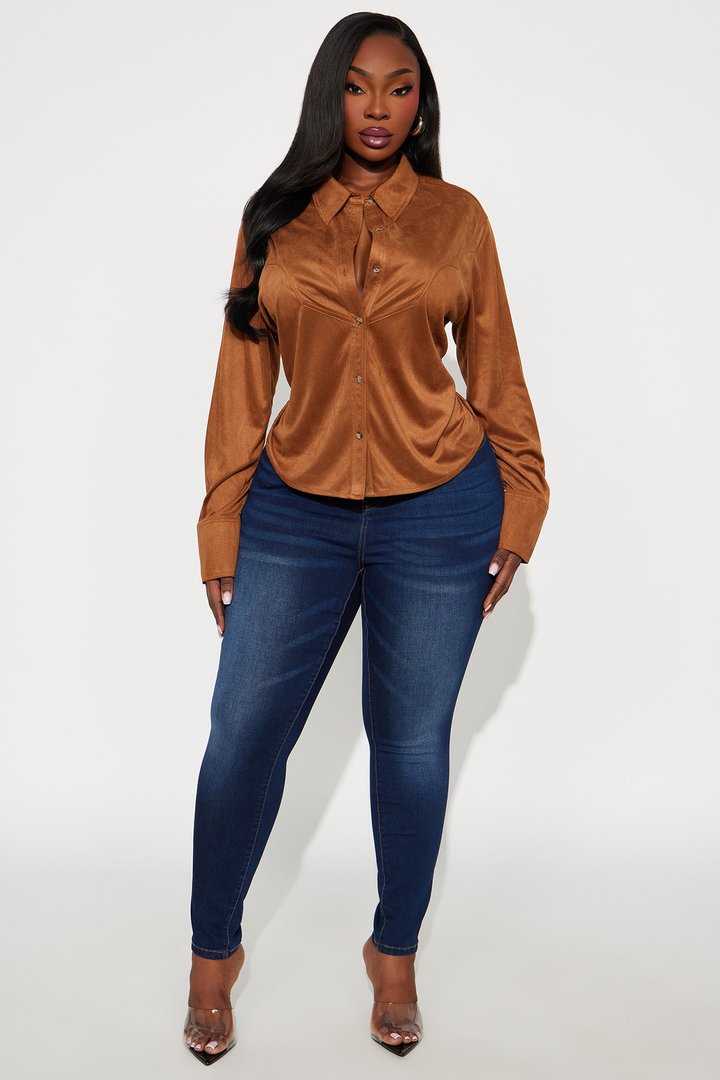 Giddy Up Faux Suede Shirt - Camel