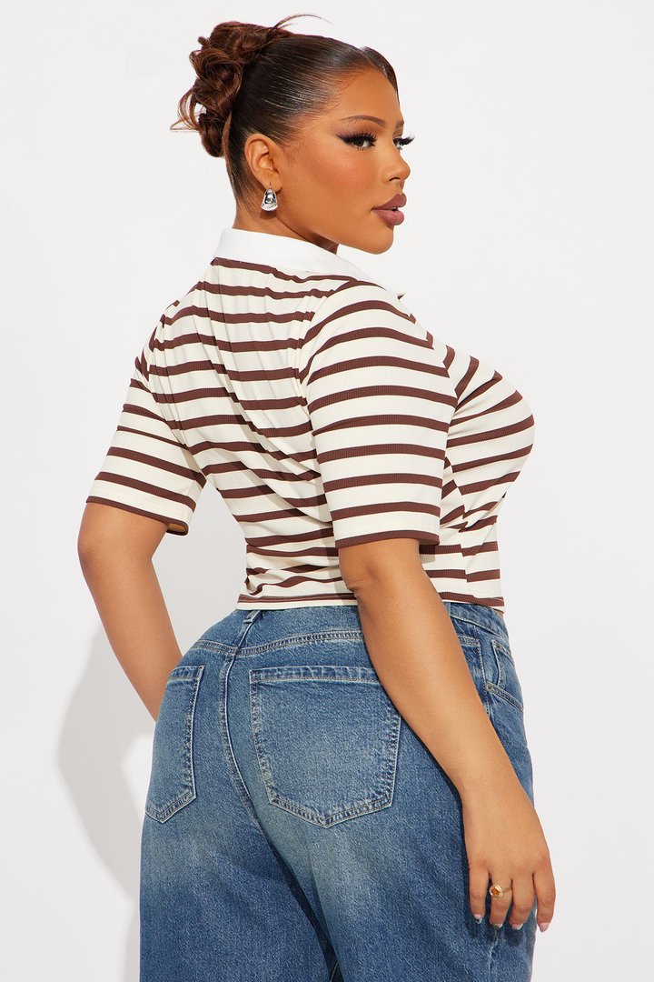 Regina Short Sleeve Polo Top - Brown/combo