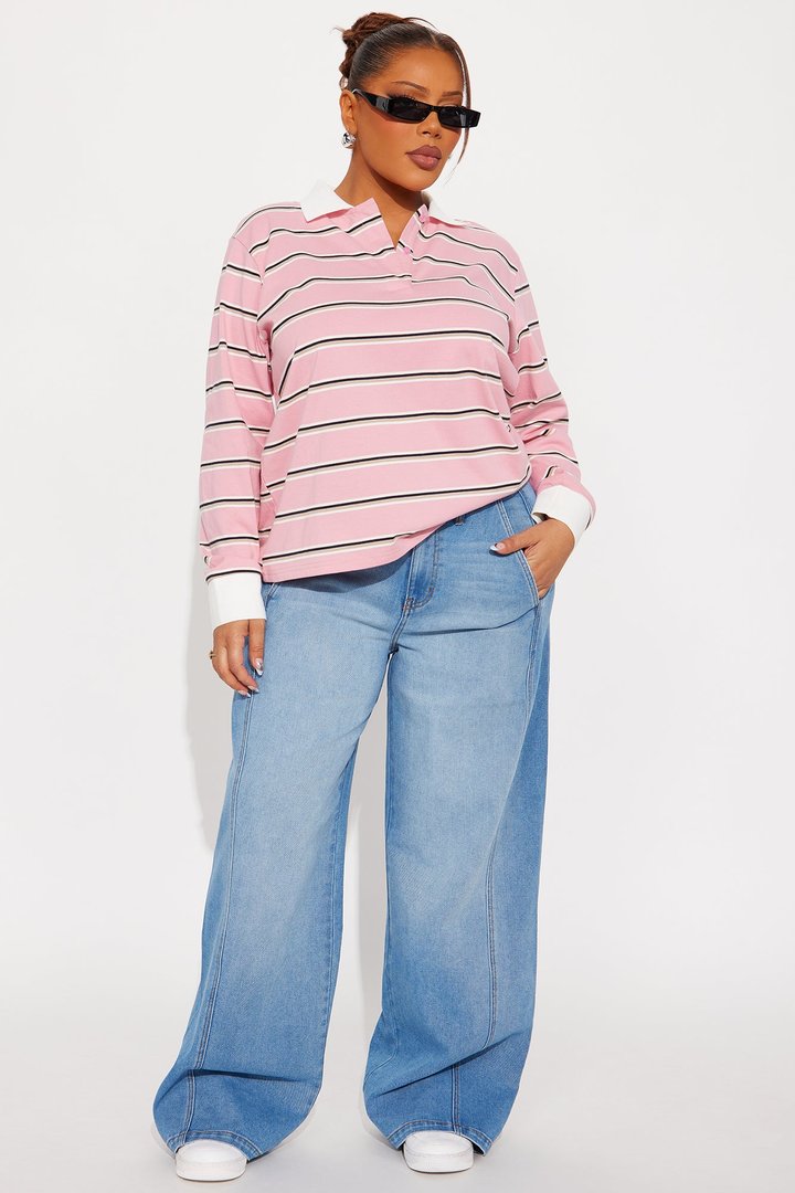 Jazz Long Sleeve Polo Top - Pink/combo
