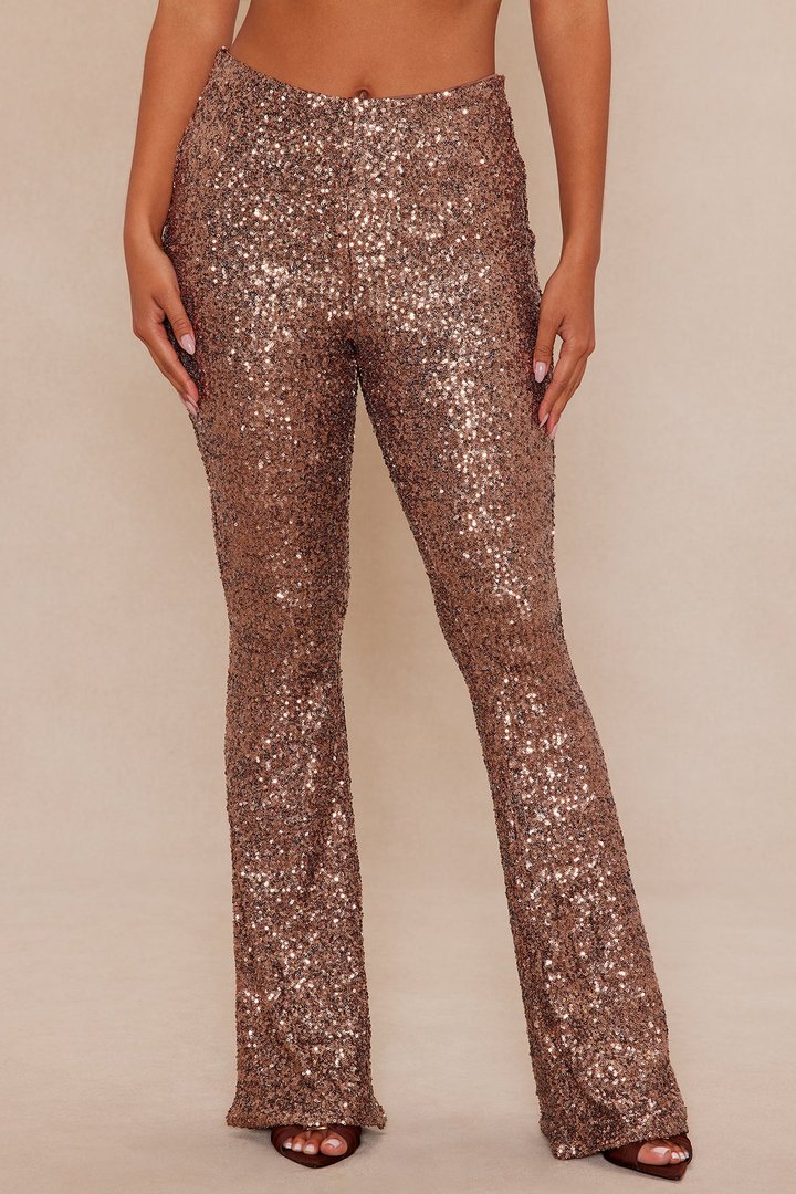 Azalea Sequin Flare Pant - Bronze