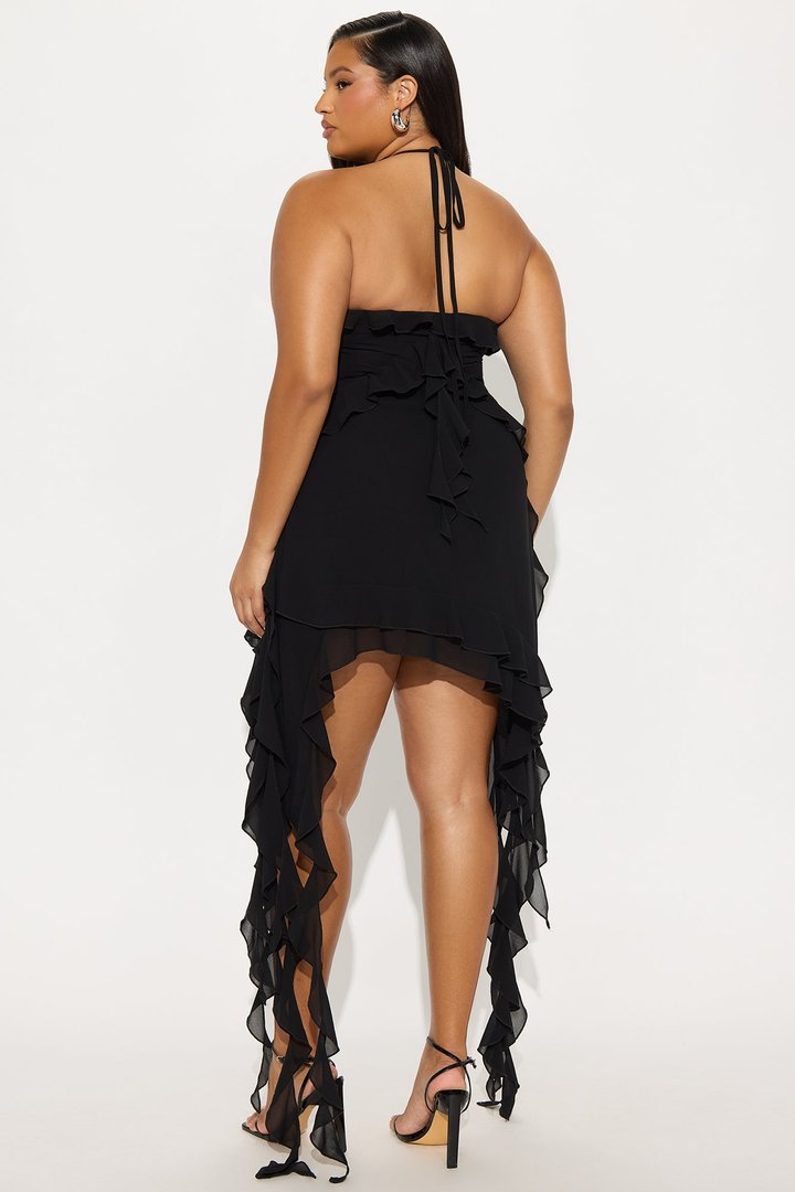 Tall Ruffles And Roses Lace Mini Dress - Black