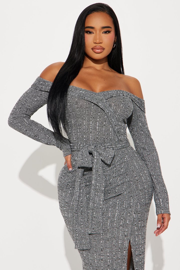 Selene Off Shoulder Sweater Maxi Dress - Heather Grey