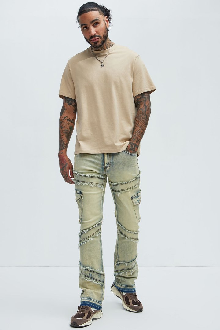 Simi Fray Cargo Stacked Skinny Flare Jeans - Vintage Blue Wash