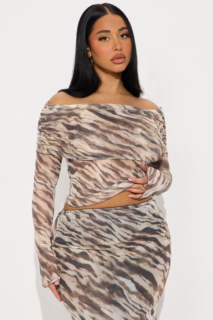 Main Girl Zebra Print Mesh Maxi Skirt Set - Brown/combo