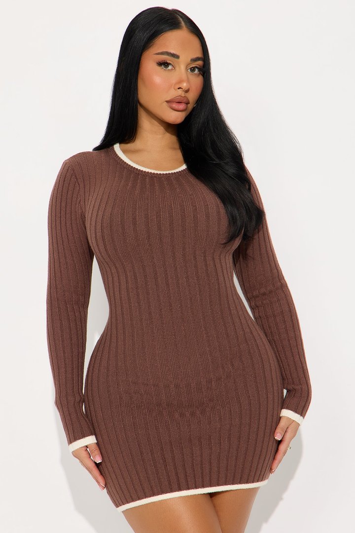 Keep Warm Sweater Mini Dress - Brown