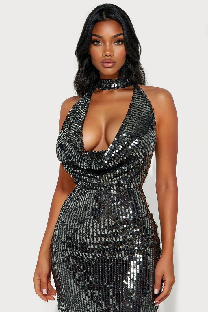 Maya Sequin Maxi Gown - Dark Grey
