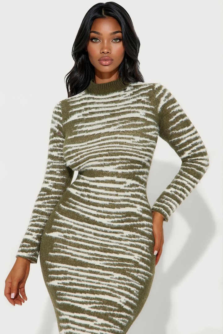 Hot Flow Sweater Maxi Dress - Olive/combo