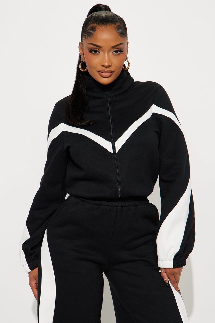 Feel It Out Fleece Wide Leg Jumpsuit - Black/White