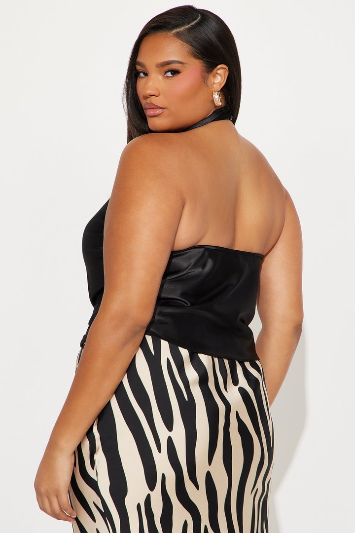 Sara Satin Cowl Neck Halter Top - Black