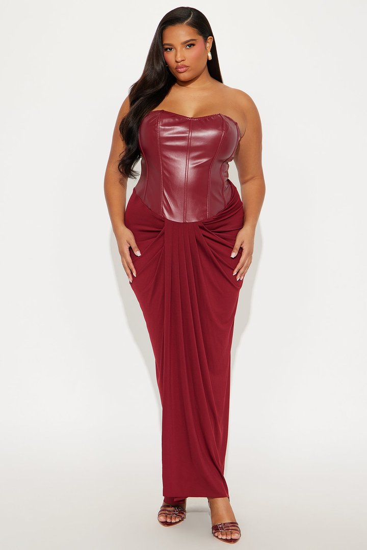 Gone Bad Faux Leather Maxi Dress - Burgundy