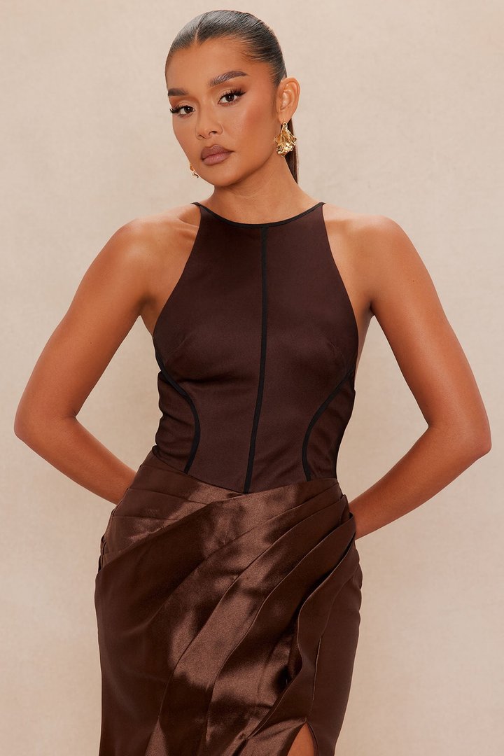 Annalise Backless Taffeta Gown - Chocolate