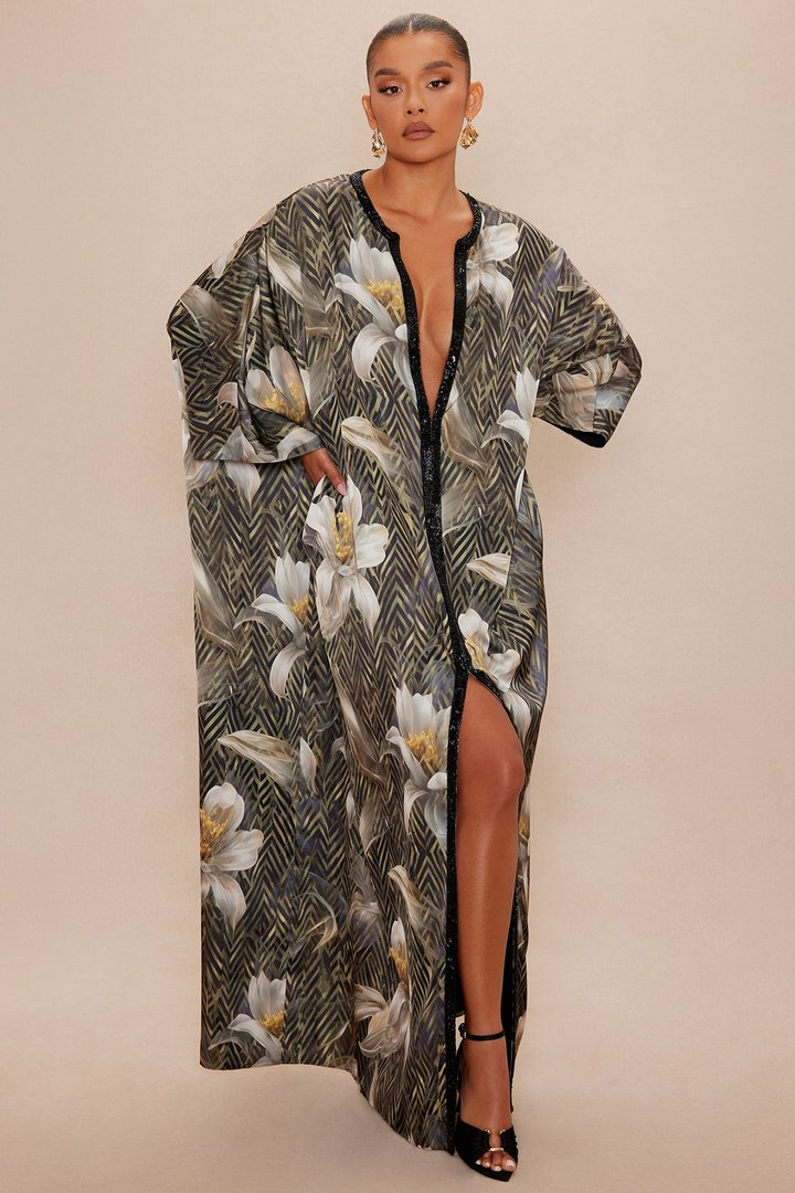 Alia Embellished Satin Maxi Dress - Green/combo