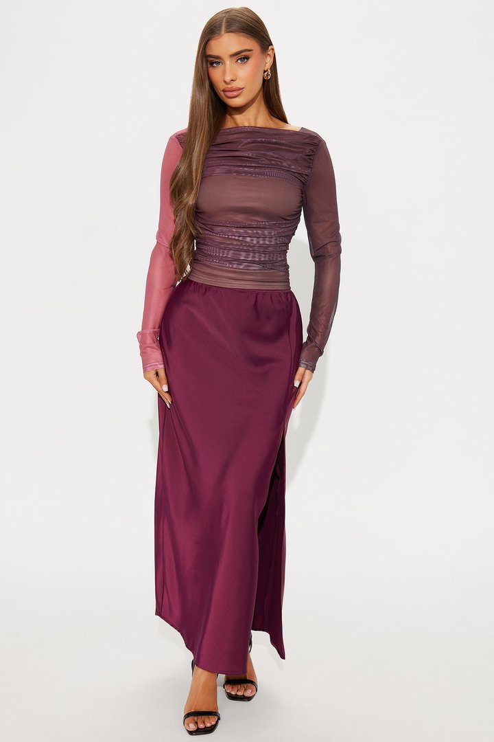 Never Ending Off Shoulder Mesh Top - Purple/combo