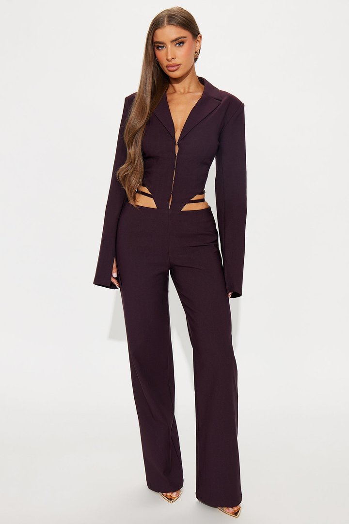 Perla Long Sleeve Jumpsuit - Eggplant