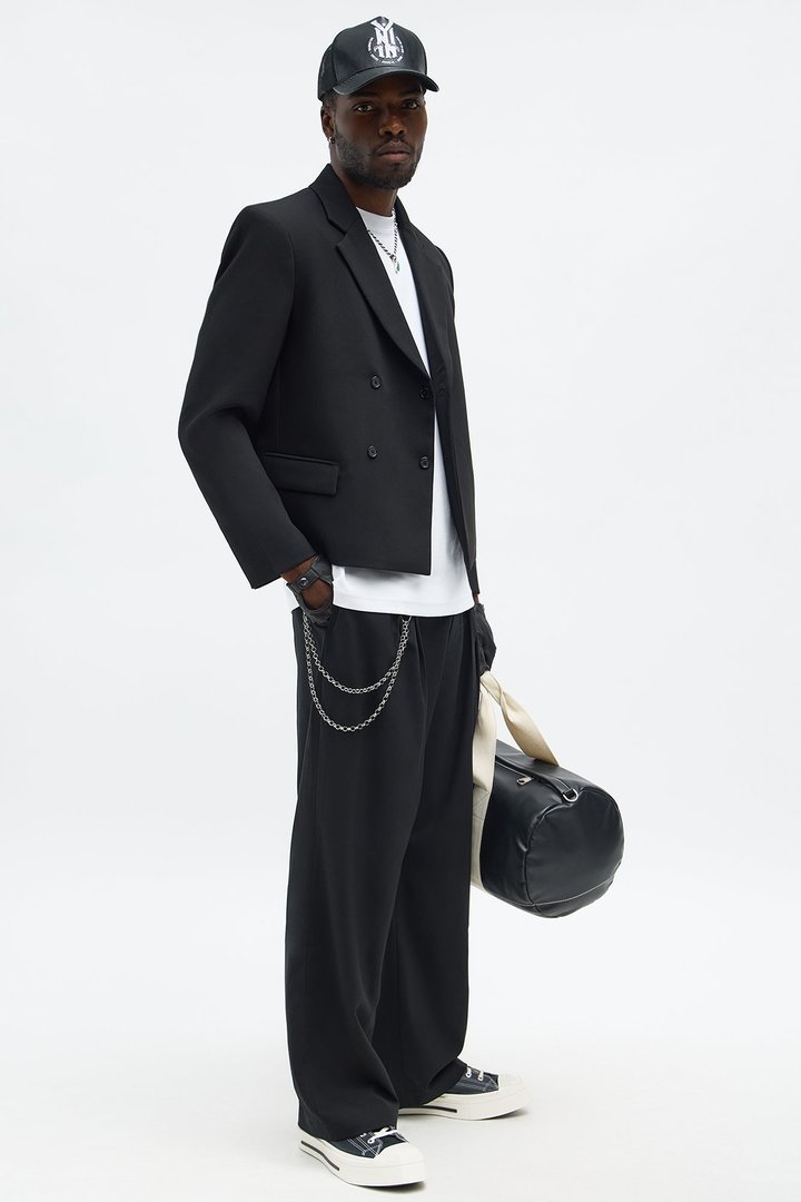 Ronan Cropped Double Breasted Blazer - Black
