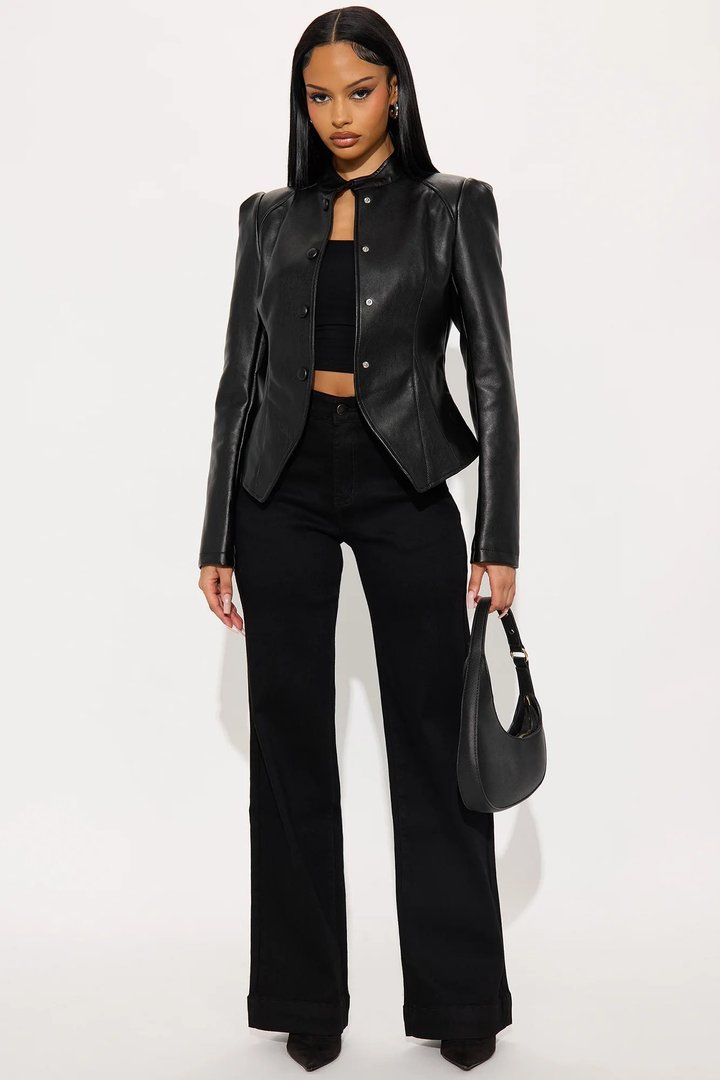 Demi Faux Leather Hourglass Jacket - Black