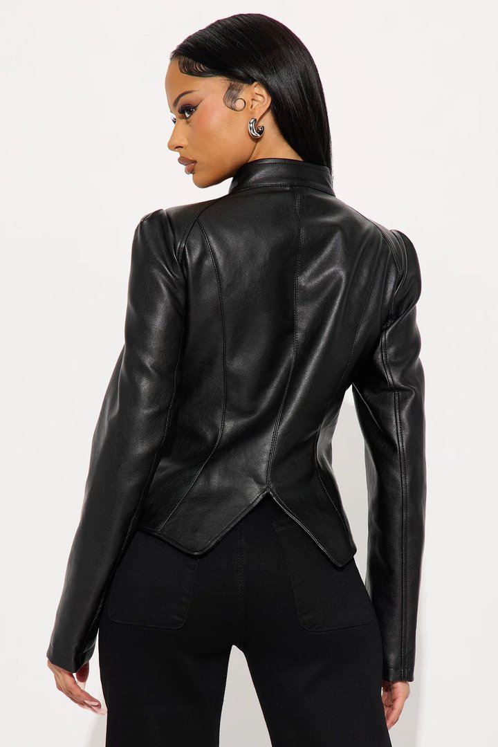 Demi Faux Leather Hourglass Jacket - Black
