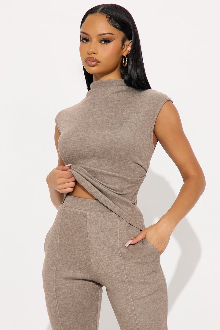 Shayla High Neck Pant Set - Mocha