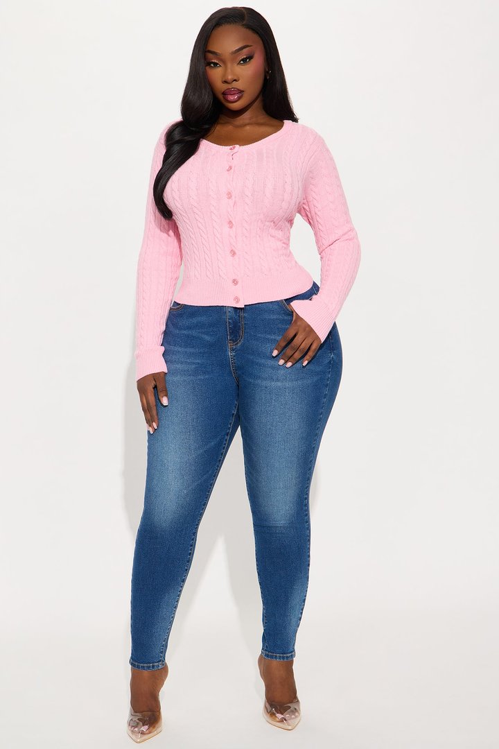 Elowen Cable Knit Cardigan - Pink