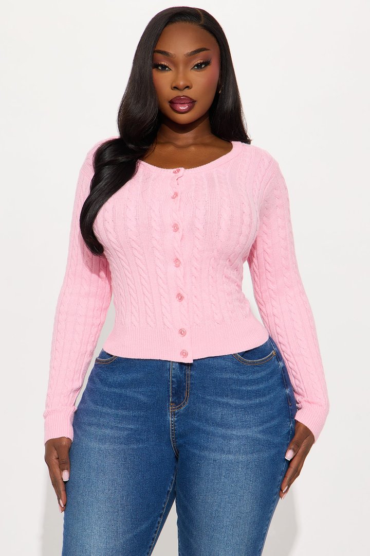 Elowen Cable Knit Cardigan - Pink